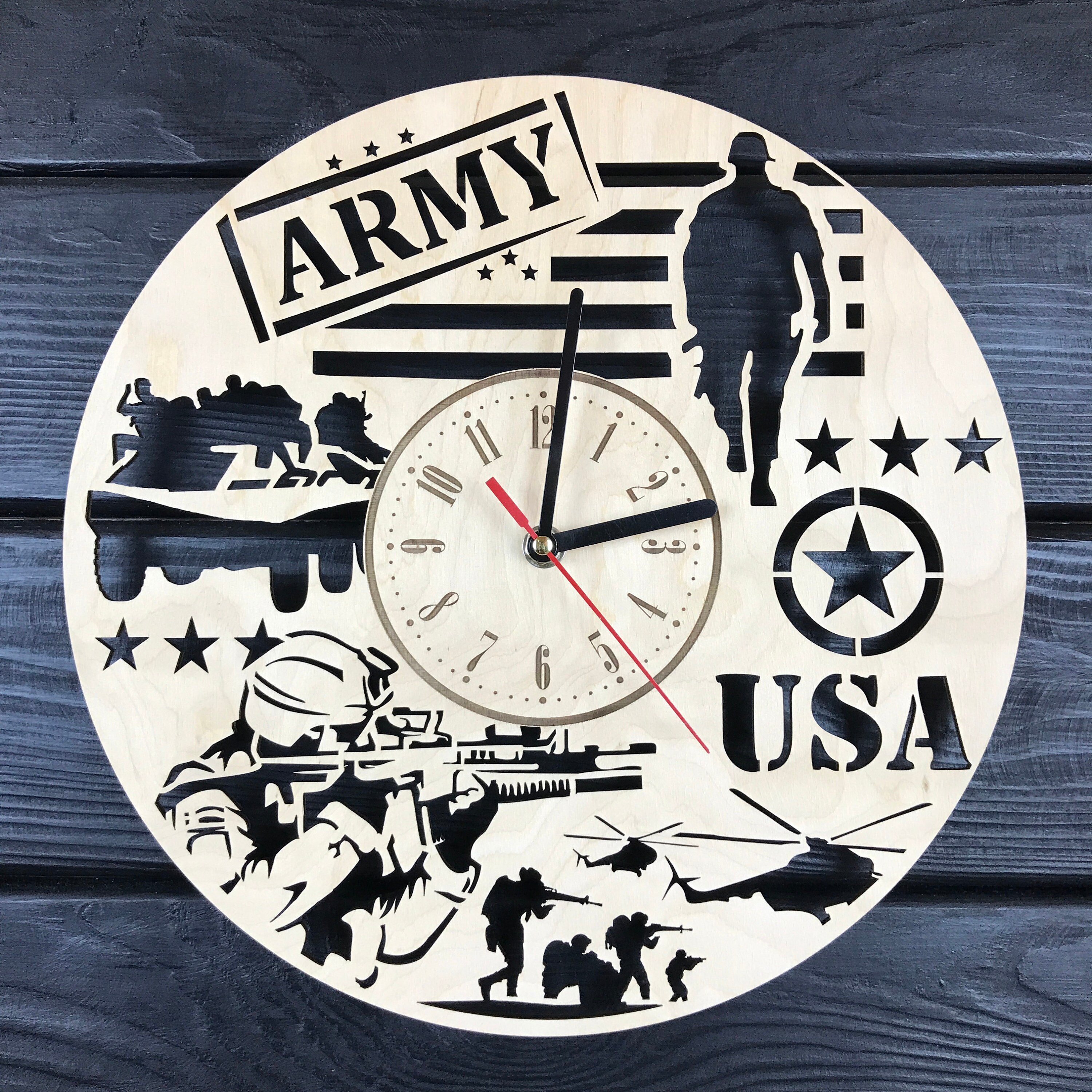 US Army Wall Clock Wooden Home Decor Hanging Best Man Gifts Etsy