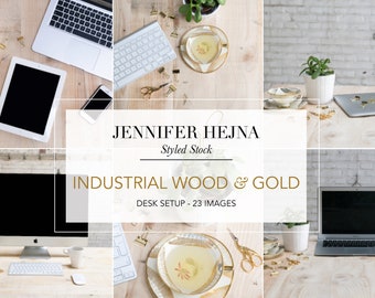 Download Free 23 Styled Stock Photos, industrial, wood, gold, desk setup, stock, mockup PSD Template
