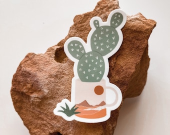 Pegatina bohemia de cactus para botella de agua, pegatina de planta para portátil, regalo para mejor amigo, pegatina para botella de agua, regalo para amantes de las plantas, pegatina del desierto