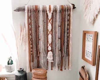Colgante de pared de hilo de macramé bohemio, colgante de pared de hilo de macramé para dormitorio, colgante de pared de macramé para guardería, arte de pared de macramé bohemio, decoración de pared de hilo, arte de hilo