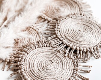 Macrame Coasters Boho Coasters Hemp Coasters Boho Neutral Decor Home Decor Housewarming Gift Wedding Decor Wedding Gift Bachelorette Gift
