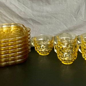 Vintage Federal Yorktown Ámbar Amarillo Burbuja Vidrio Mid Century Almuerzo Set