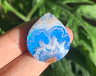 Sky Tone Plume Agate Doublet Cabochon for Pendant
