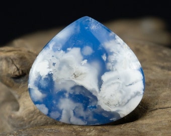 White Plume Agate Doublet Cabochon - Ethereal Cloud View in Blue Sky - Artisan Crafted Gemstone for Jewelry Making