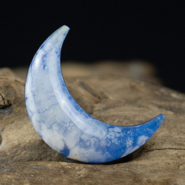 White Plume Agate Doublet Crescent Moon Cabochon - Ethereal Cloud View in Blue Sky - Artisan Crafted Gemstone for Jewelry Making