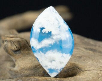 White Plume Agate Doublet Cabochon - Ethereal Cloud View in Blue Sky - Artisan Crafted Gemstone for Jewelry Making - Unique Gift