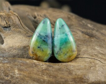 Amazing Indonesian Blue Opalized Petrified Wood Cabochon - Flat Back - matched Pair Cabs - High Grade Cabochon