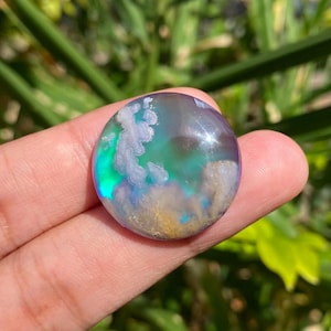 Cabochon a doppietto in agata piuma – Pietra preziosa ispirata all'aurora boreale per incastonatura a filo avvolto o a castone