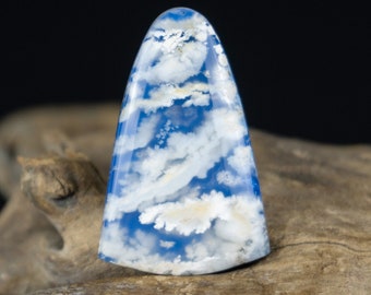 White Plume Agate Doublet Cabochon - Ethereal Cloud View in Blue Sky - Artisan Crafted Gemstone for Jewelry Making