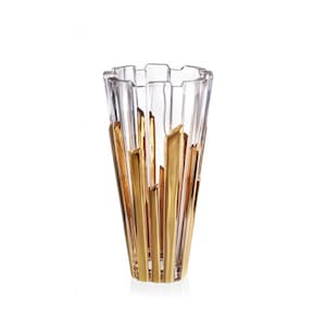 Bohemian Made Design Luxurious Decorative Tabletop Piano Golden Stripe Crystal Glass Flower vase, 12&quot; Height, 6&quot; Wide