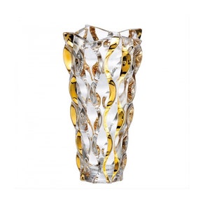 Rhapsody Crystal Glass Flower Vase l Luxurious Design European Handmade Tableware | 12&quot; tall Gold Decor