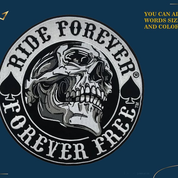 ride Forever patch de broderie gratuit, différentes tailles, broderie personnalisée, veste motoclub, Grand patch, Patch arrière, Patch Biker, Numérisation