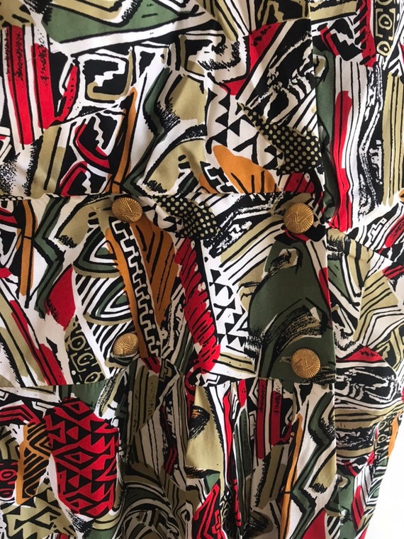 Vintage african style dress - 80s batik midi dres… - image 7
