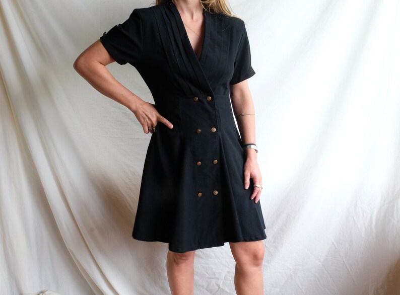 Vintage black midi dress Retro preppy dress