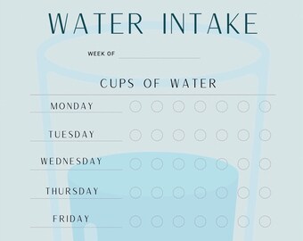 Water Intake Tracker, Hydration weekly tracker, Water Log, Printable Water Intake