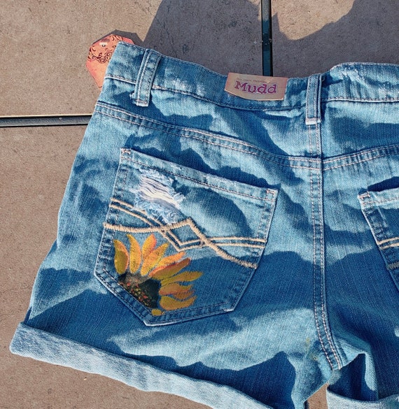 jean shorts with sunflowers