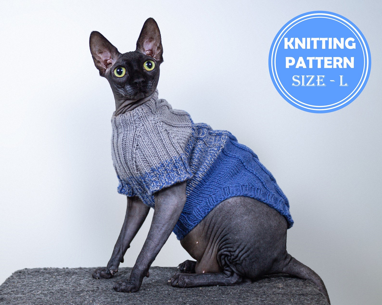 Cat Gradient Cozy Sweater Size L knitting pattern PDF Sphynx Etsy