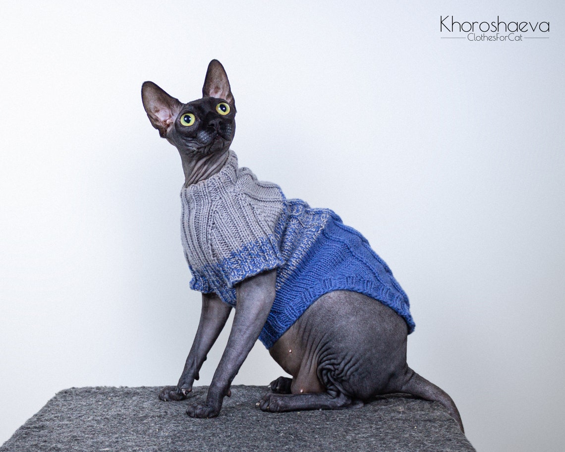 Cat Gradient Cozy Sweater Size L knitting pattern PDF Sphynx Etsy