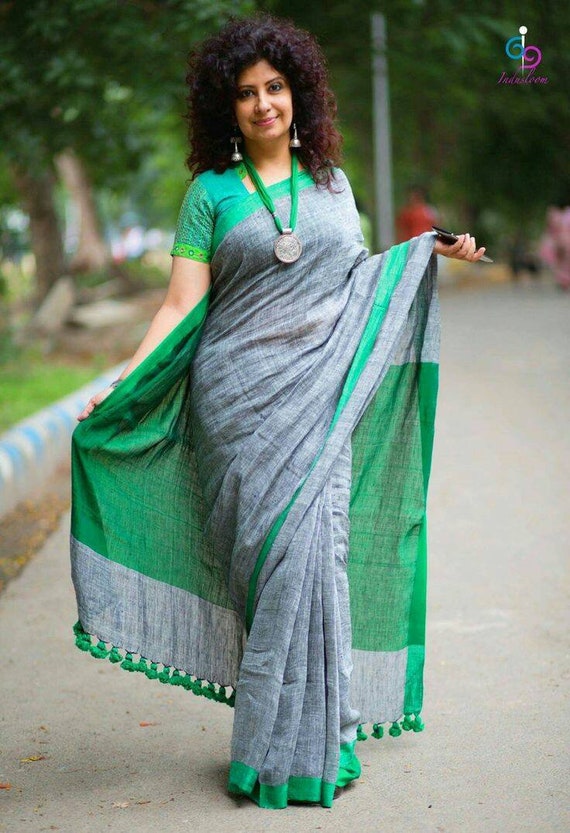 Casual Wear Printed women's new cotton lenin saree with unstitched blouse  piece for women, 6.5 mtr at Rs 750 in Jaipur