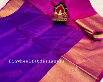 Uppada purple with pink full handwoven silk saree,Uppada saree with blouse,Pure silk saree,Purple uppada saree,Indian saree,Purple saree