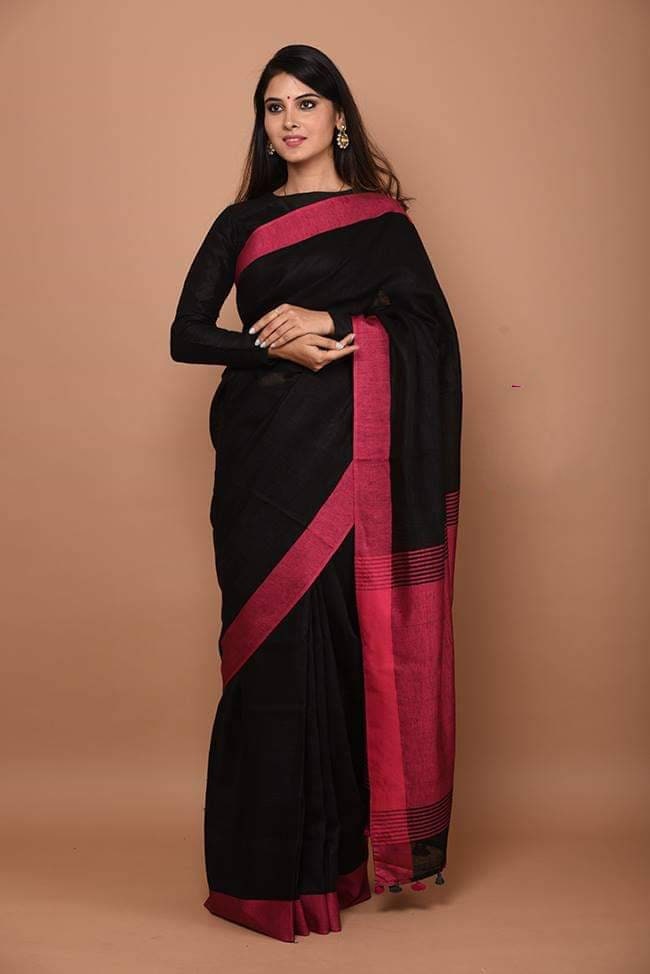 Black pink combination heavy silk saree with attached blouse – Zariknyaa