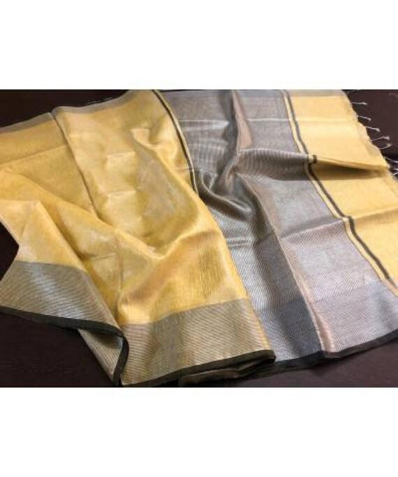 Yellow Linen Tissue Sareeorganic Handwoven Linen Tissue Saree Etsy