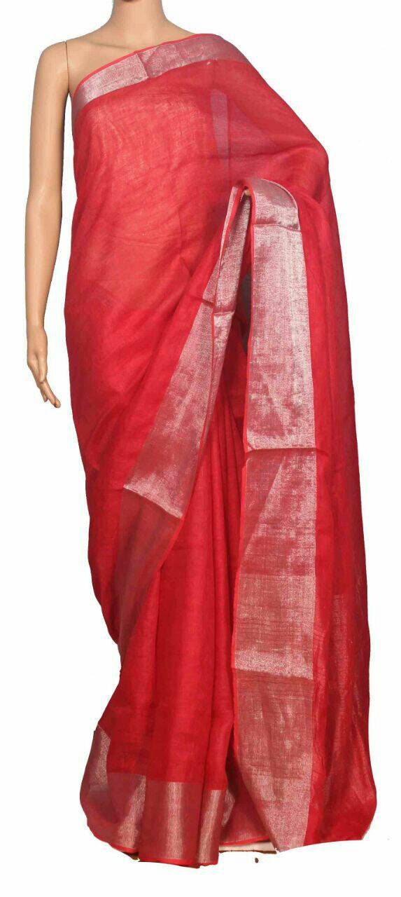 EXP - Kanmani Red Linen Saree