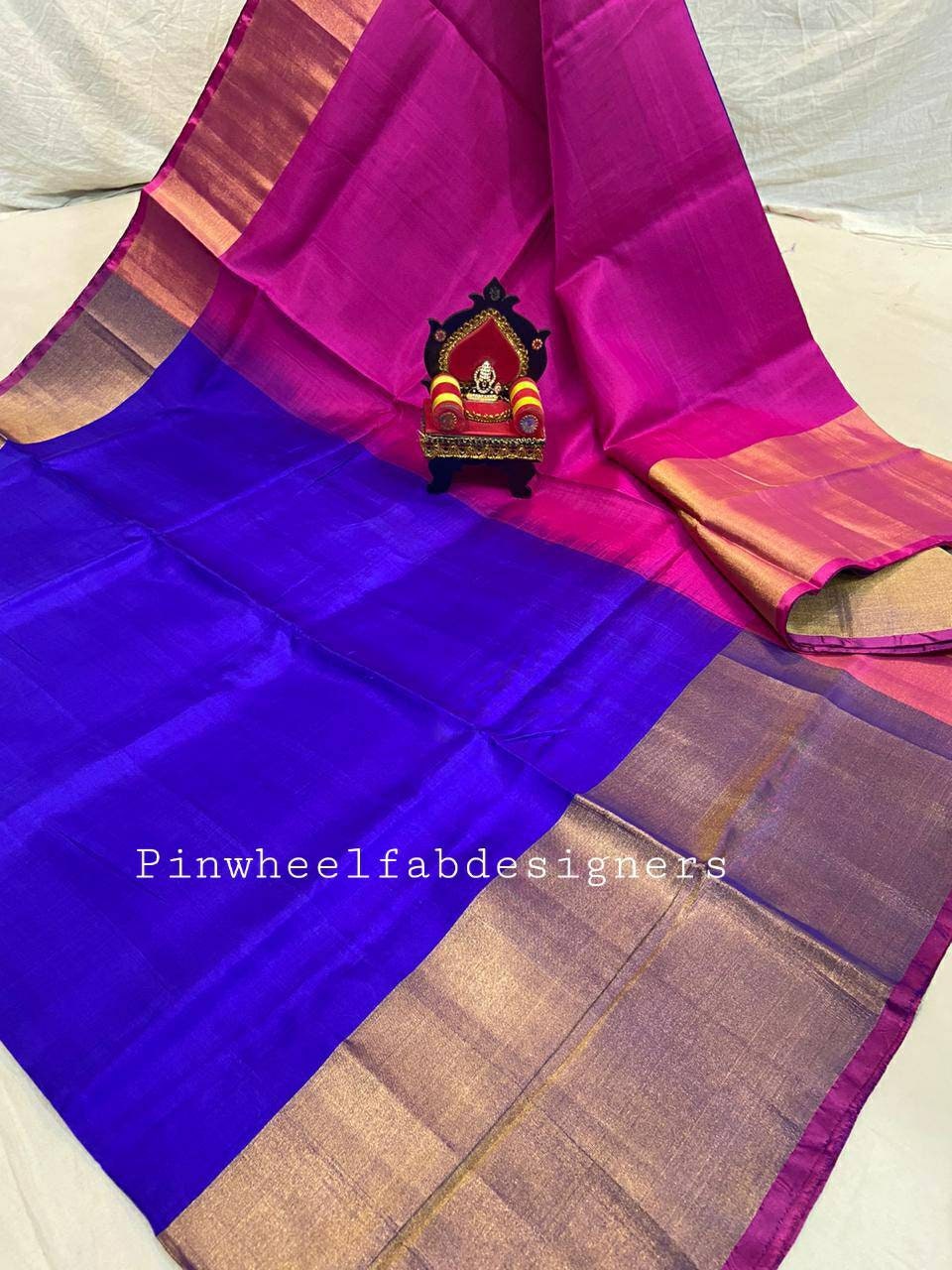 Uppada blue with pink full handwoven silk saree,Uppada saree with blouse,Pure silk saree,Blue uppada saree,Indian festive saree, Blue saree