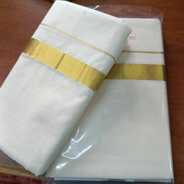 Traditional Kerala Dhoti , Kuthampully dhoti, Cotton Dhoti 1 inch zari border