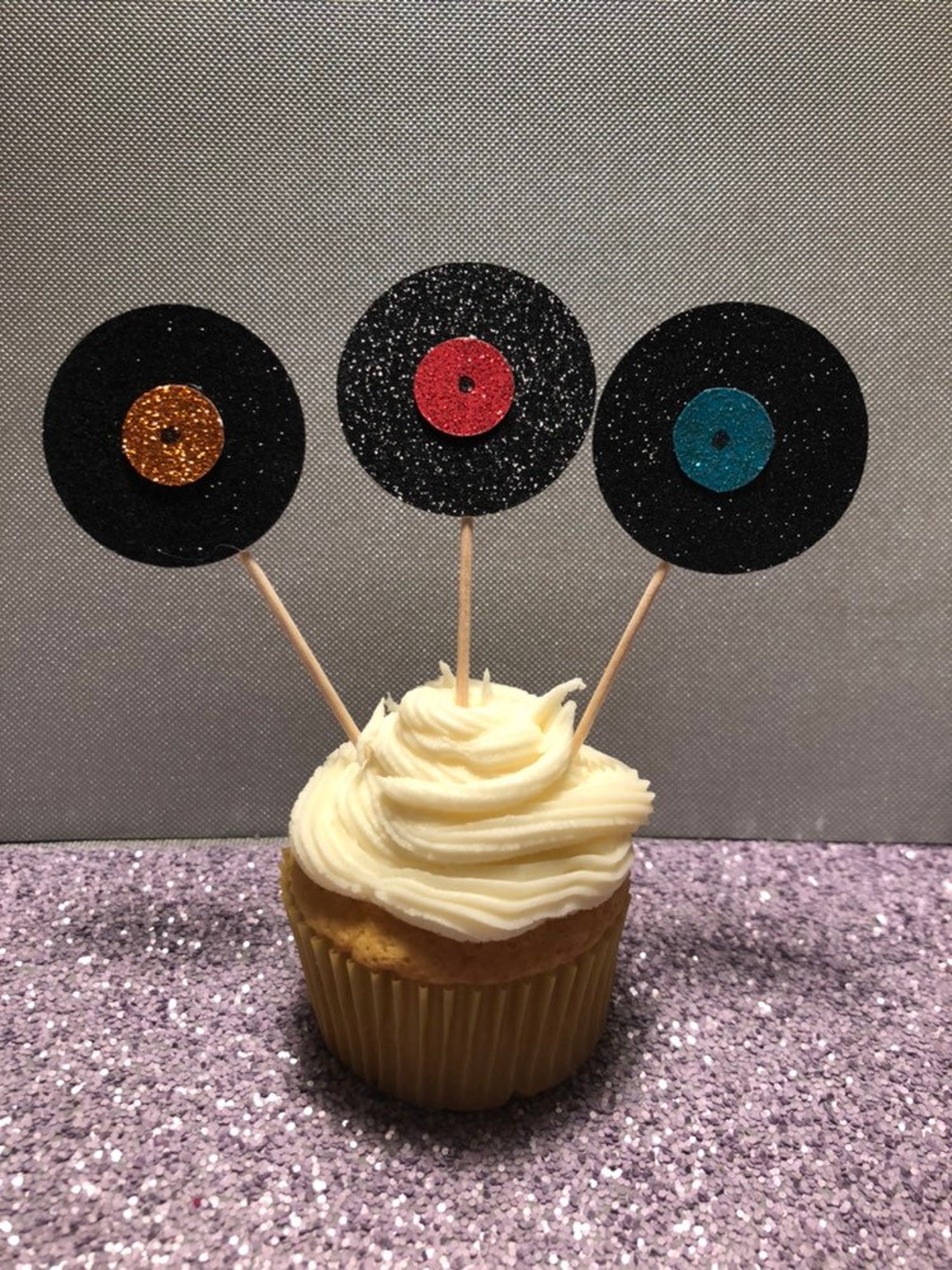 Set of 12 Vinyl Record Cupcake Toppers Etsy
