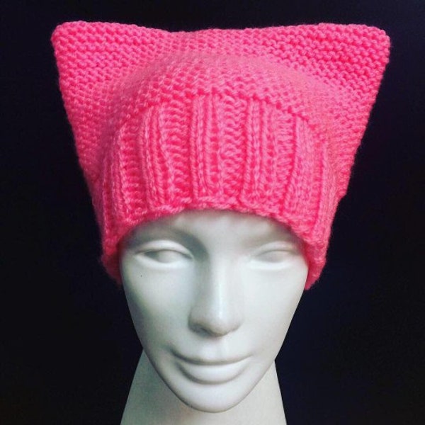 PUSSYHAT Pink, pink Fuchsia hat, Womens March hat, winter hat, Gift for her, Beanie with ears, Womens Cancer Headwear, Pussyhat project