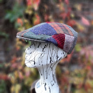 Patchwork Tweed cap, Flat Cap, vintage Irish cap, tweed plaid golf cap, driving hat, Patchwork cap, Tweed Irish cap