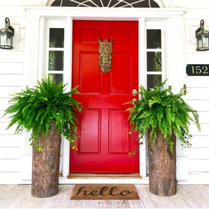 Farmhouse Porch & Home Planter. Country Woodland Rustic Tall Plant and Flower Stand. Large Outdoor Patio and Deck Unique Log Pot Decor. image 2