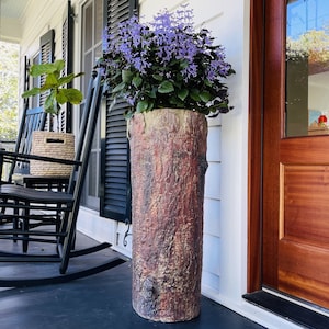 Farmhouse Porch & Home Planter. Country Woodland Rustic Tall Plant and Flower Stand. Large Outdoor Patio and Deck Unique Log Pot Decor. image 1