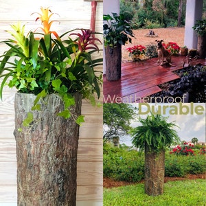 Farmhouse Porch & Home Planter. Country Woodland Rustic Tall Plant and Flower Stand. Large Outdoor Patio and Deck Unique Log Pot Decor. image 3