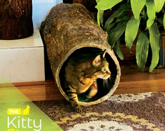 Kitty Stump Hollow Log Cat Hideaway - Indoor / Outdoor Kitten Hideout & Play Tunnel