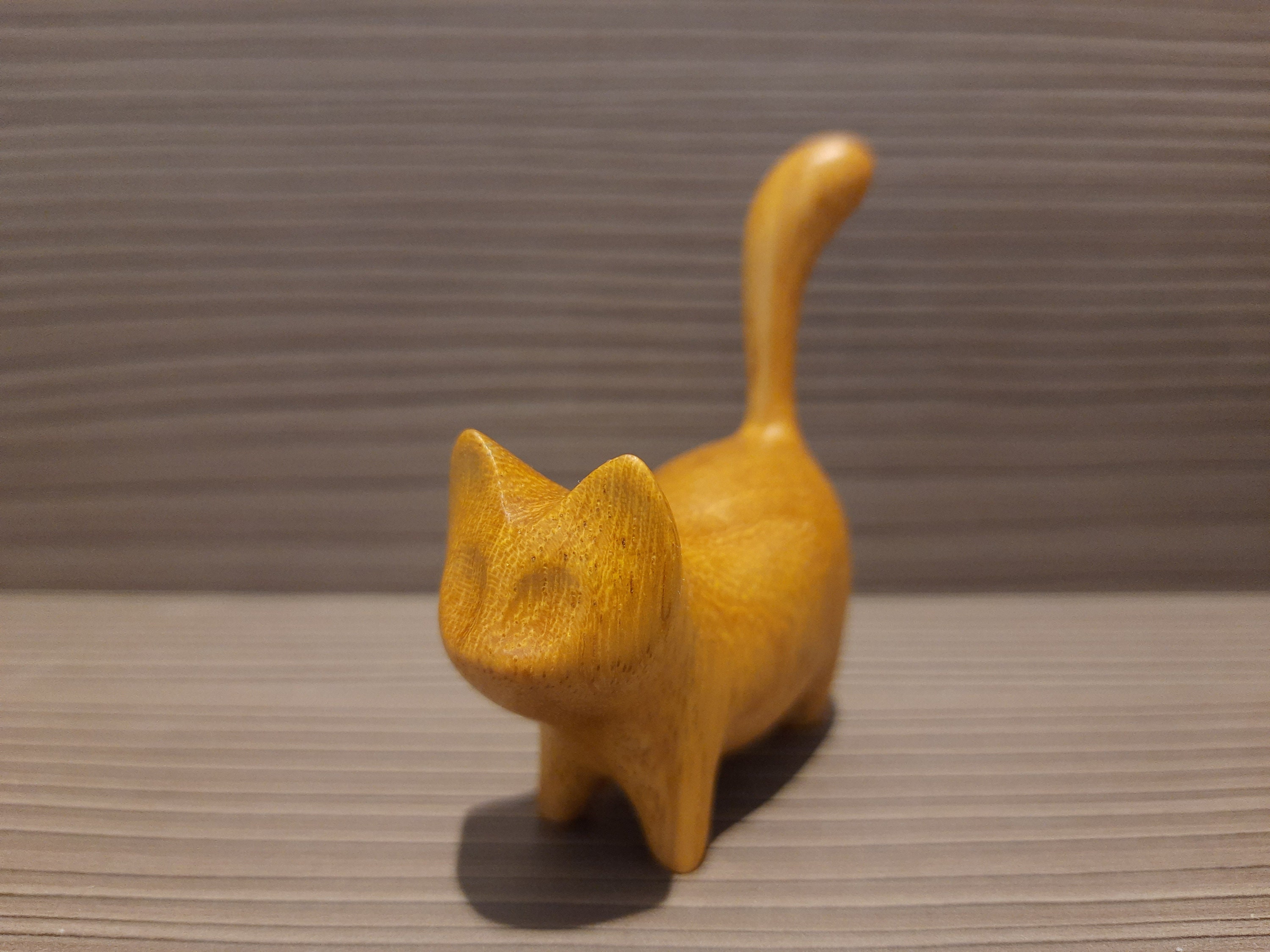 Wooden cat figurine Wood carving cat Figurine minimalistic Etsy