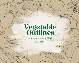 Vegetable Outlines Doodle clipart, PNG farm veggies drawing