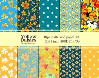 Yellow Daisy Digital Paper Pattern for Planners, Crafts, and Branding