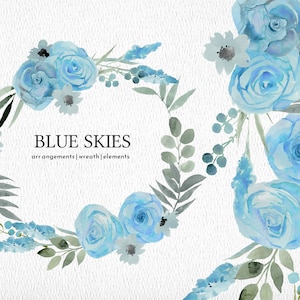Clipart floral de céu azul PNG, rosas, flor aquarela download instantâneo