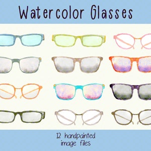 Glasses sunglasses watercolor clipart, digital download, summer fun colorful stickers