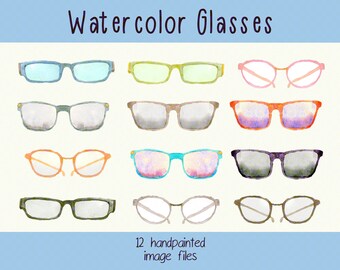 Glasses sunglasses watercolor clipart, digital download, summer fun colorful stickers