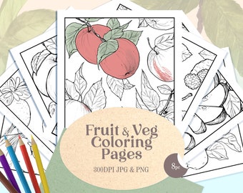 Fruits and Vegetables Printable Coloring Pages for Teachers and Senior Activities