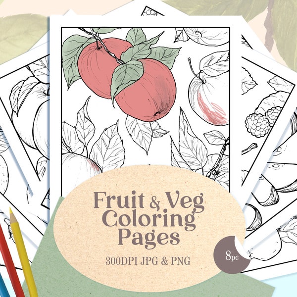 Fruits and Vegetables Printable Coloring Pages for Teachers and Senior Activities