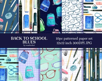 Terug naar school Blauw herhalend patroon, digitaal papierpakket van de leraar