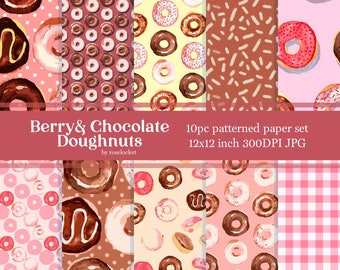 Berry Chocolate Donut Paper Set, Pink doughnut repeating patterns