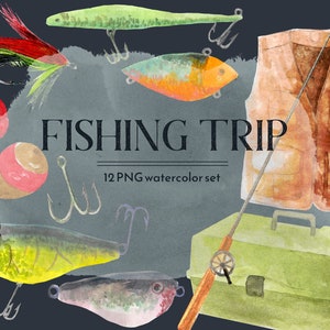 Fishing trip png clipart, summer outdoors, watercolor fish bait, father's day, scrapbooking, commercial use image 2