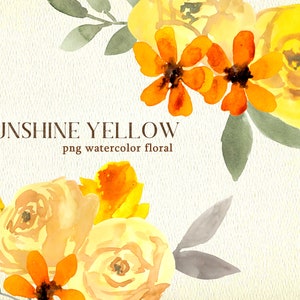 sunshine yellow florals, png clipart, watercolor clipart commercial use roses