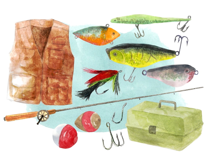 Fishing trip png clipart, summer outdoors, watercolor fish bait, father's day, scrapbooking, commercial use image 3