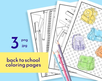 Back to School Coloring Pages, PNG JPG activity printables for teachers and diy crafts